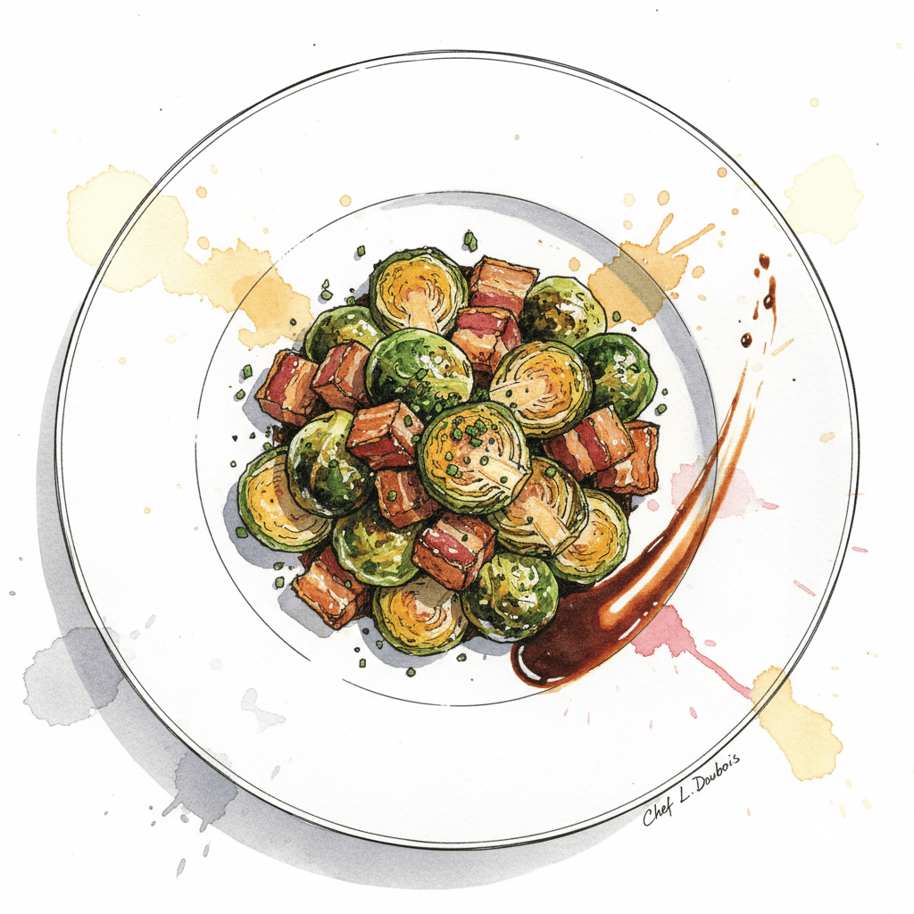Seared Brussels Sprouts With Crispy Pork